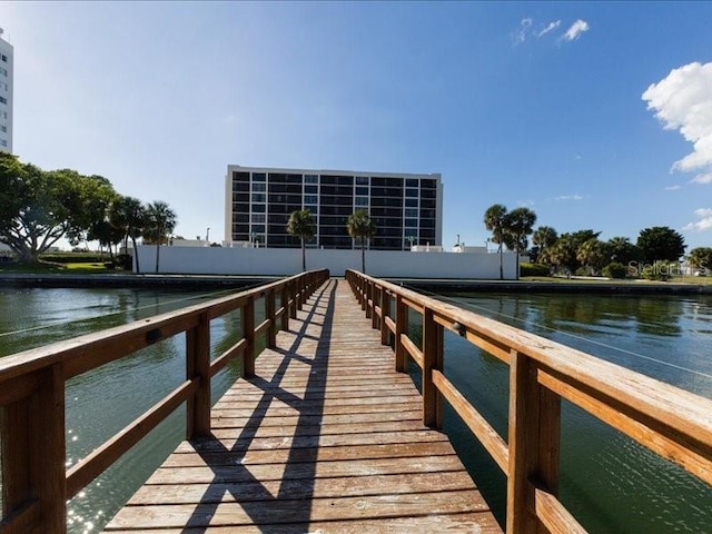 dock area with a water view