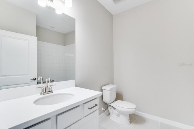 bathroom with tile patterned flooring, vanity, and toilet