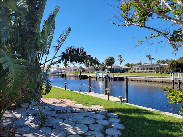 view of water feature with a boat dock