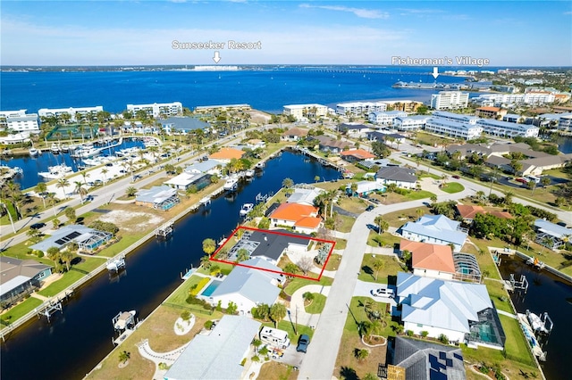 bird's eye view featuring a water view