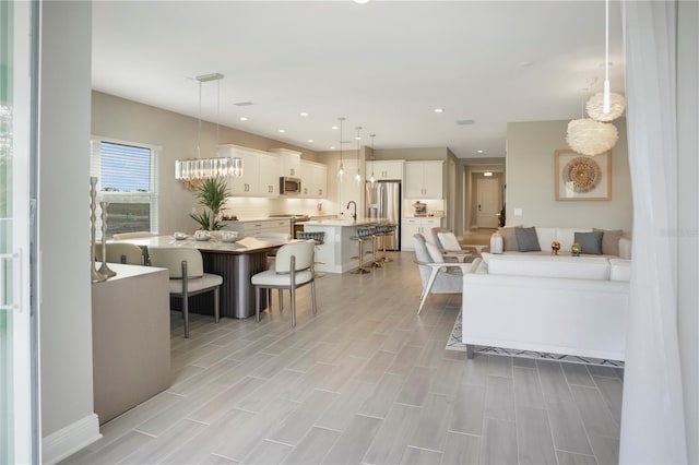 living room with light wood-type flooring