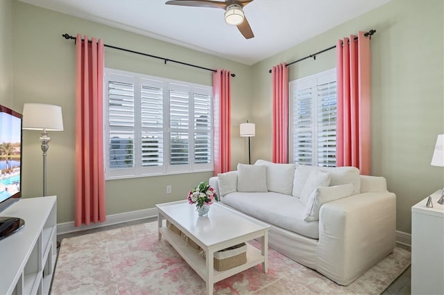 living room with ceiling fan