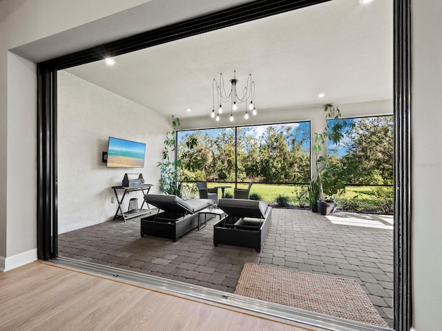 interior space with a chandelier