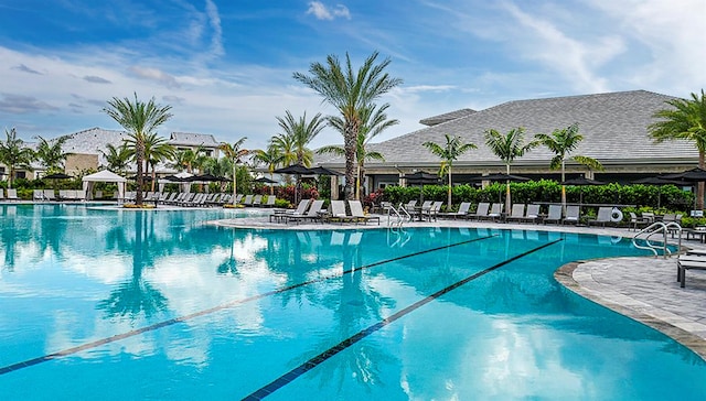 view of swimming pool featuring a patio