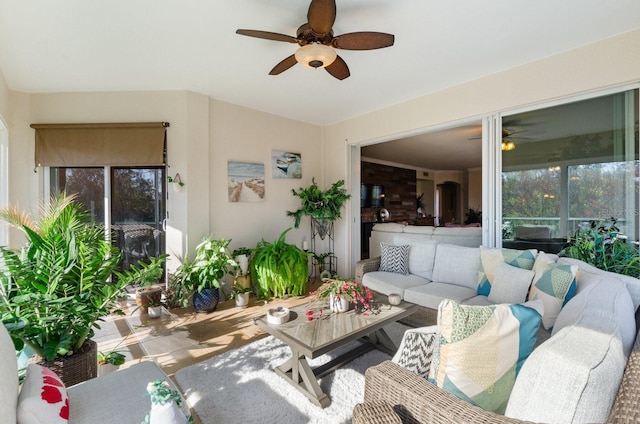 interior space featuring hardwood / wood-style flooring and ceiling fan