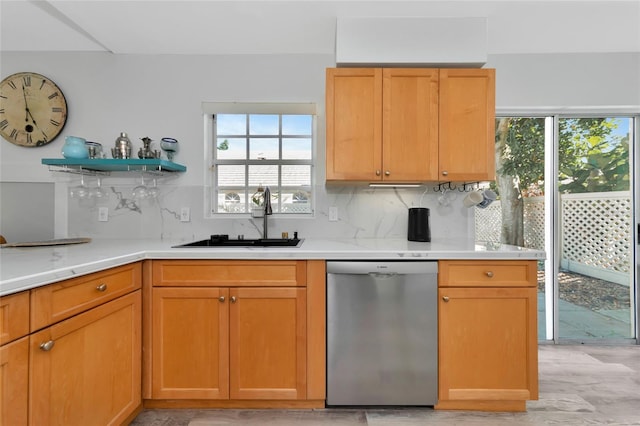 kitchen with backsplash, dishwasher, and sink