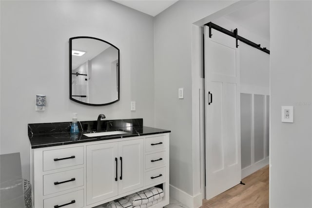 bathroom with vanity and wood-type flooring