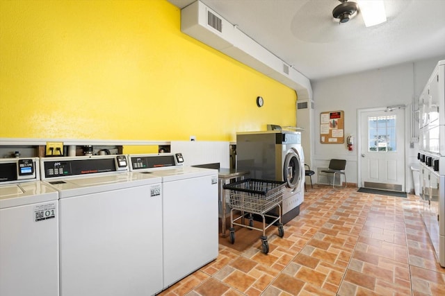 5902 Garden Ln Unit A24, Bradenton, FL 34207 - shared laundry with stacked washer and clothes dryer, independent washer and dryer, and ceiling fan