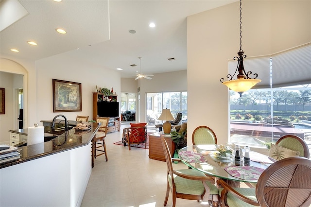 dining area with ceiling fan