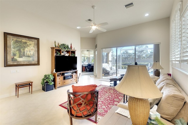 living room with ceiling fan