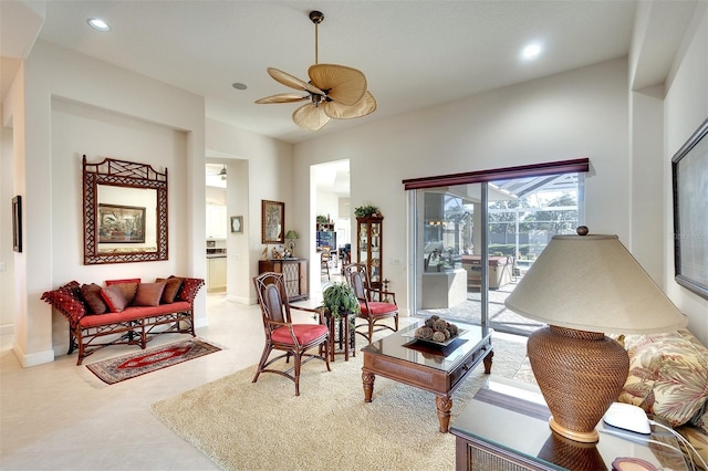 living room featuring ceiling fan