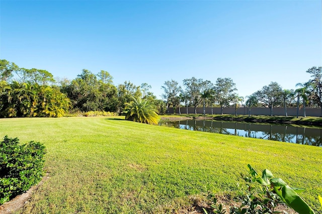 view of yard with a water view