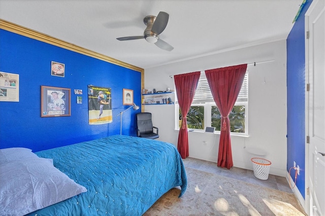 bedroom featuring ceiling fan