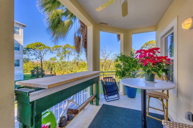 balcony with ceiling fan