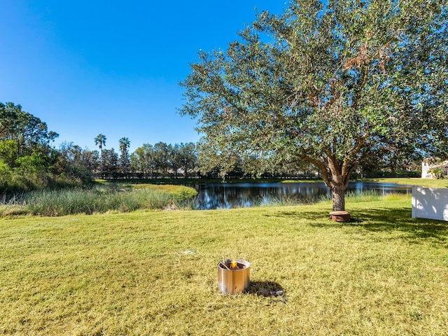 view of yard with a water view