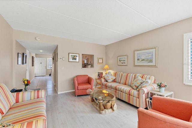 living room with light wood-type flooring