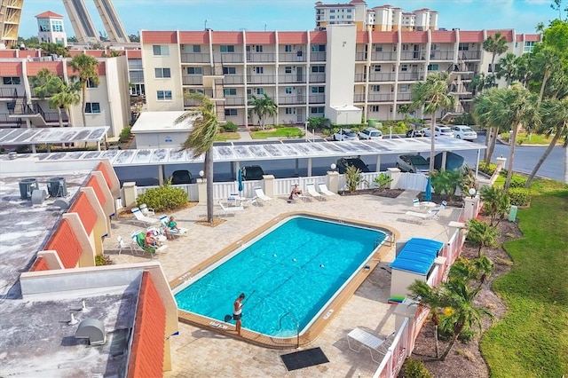 view of swimming pool with a patio