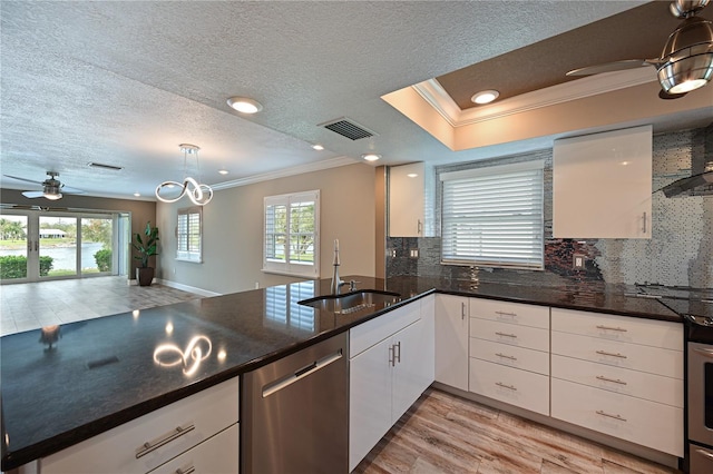 kitchen featuring dishwasher, white cabinetry, plenty of natural light, and sink