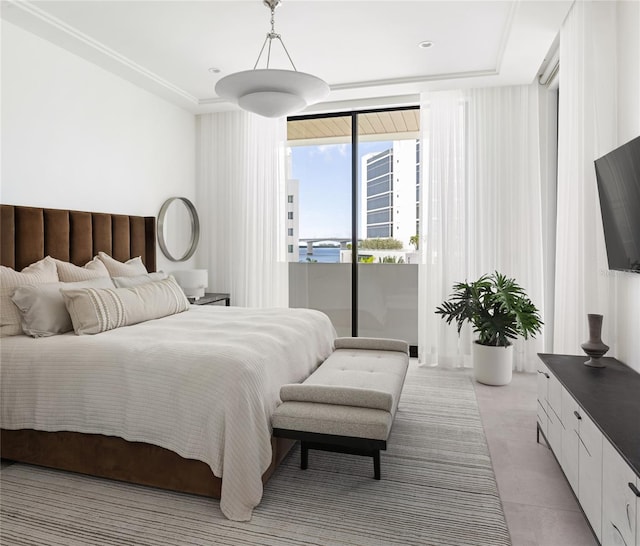 bedroom with access to exterior and light tile patterned floors