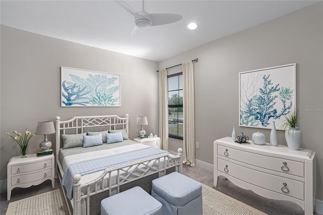 bedroom featuring carpet and ceiling fan