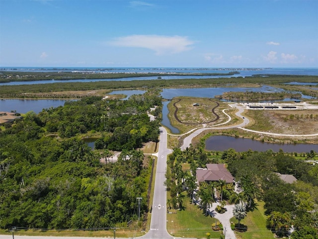 aerial view featuring a water view