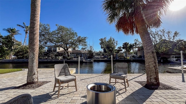 exterior space with a water view