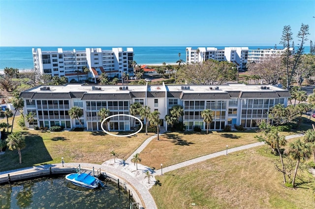 aerial view with a water view