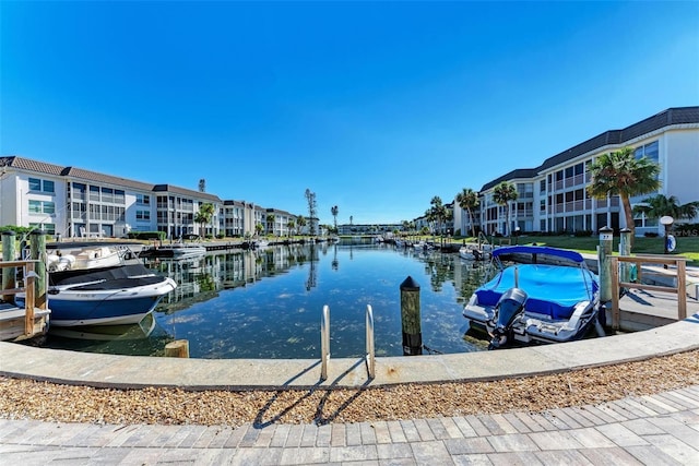 dock area with a water view