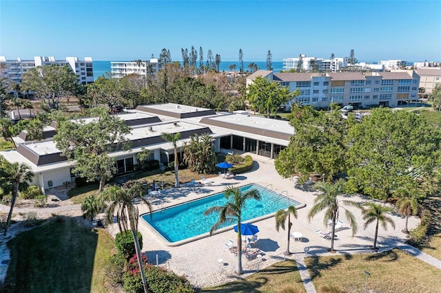 view of swimming pool featuring a patio