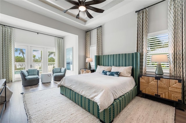 931 Bayshore Rd, Nokomis, FL 34275 - bedroom with wood finished floors, access to outside, and ceiling fan