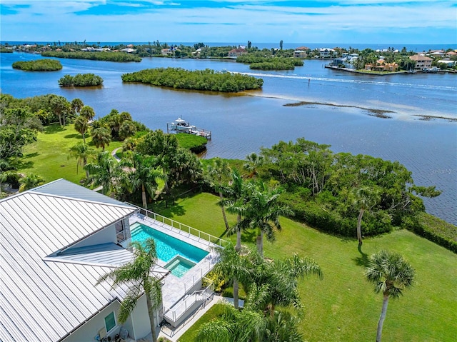 aerial view with a water view