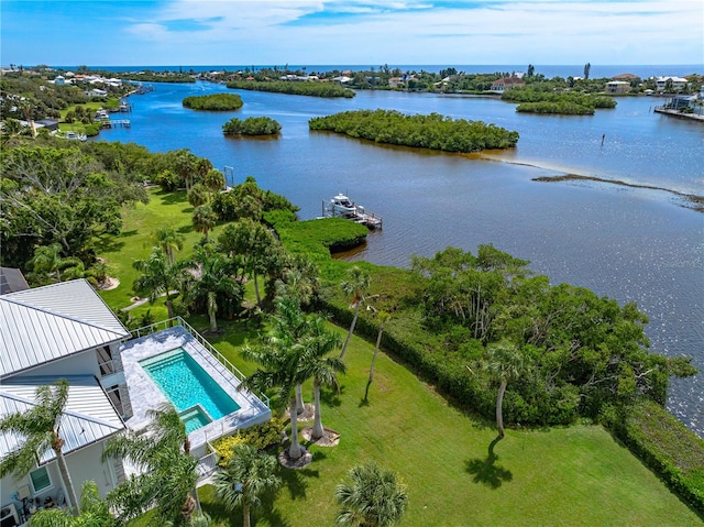 bird's eye view featuring a water view