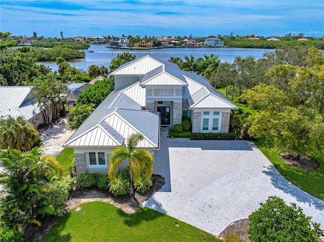 bird's eye view featuring a water view