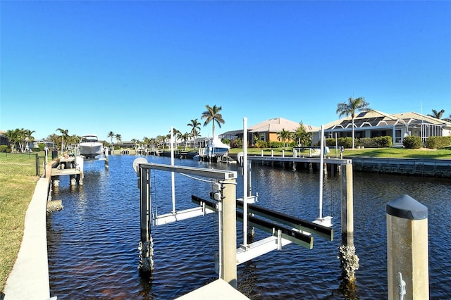 view of dock with a water view