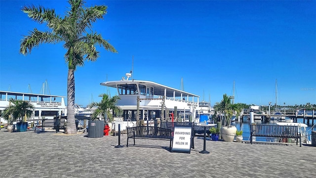 exterior space with a water view