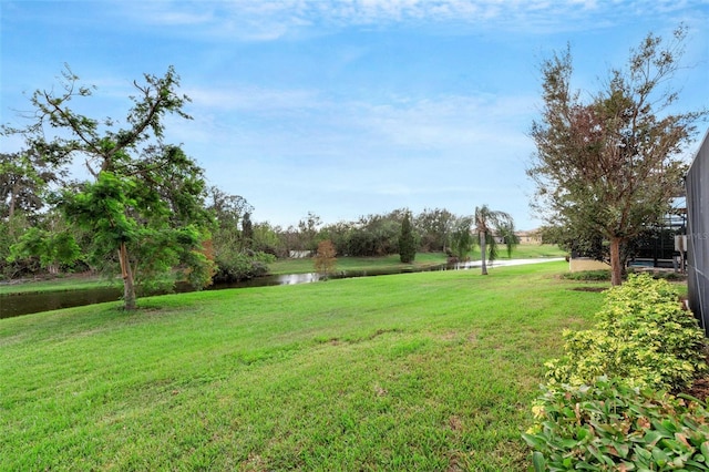 view of yard with a water view