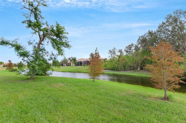 view of yard with a water view