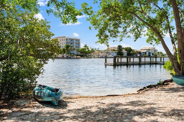 dock area featuring a water view