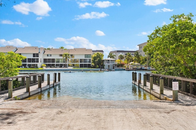 view of dock with a water view