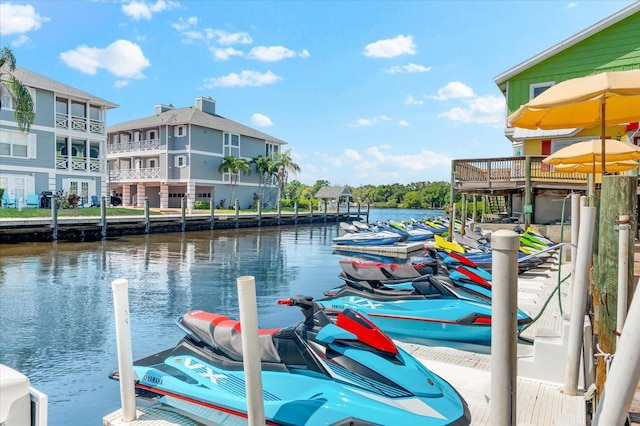 view of dock with a water view