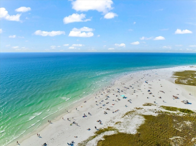 property view of water featuring a beach view