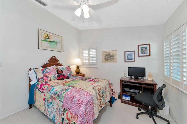 bedroom featuring carpet and ceiling fan