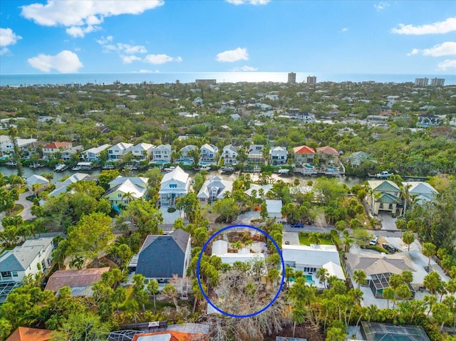 bird's eye view featuring a water view