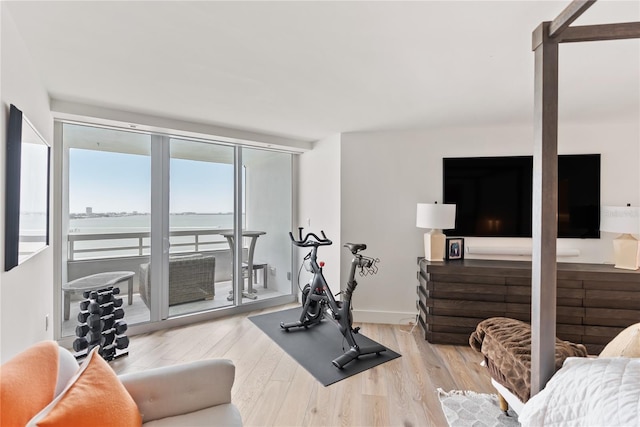 workout room with light wood-type flooring