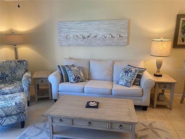 living room featuring light tile patterned floors