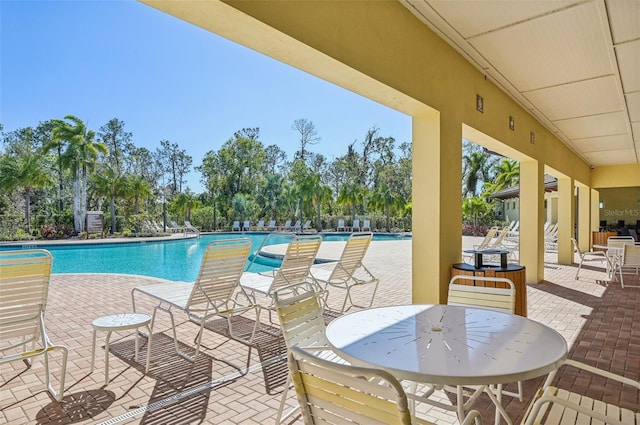 view of swimming pool with a patio area