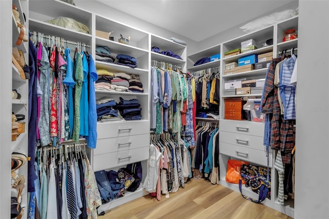 walk in closet with light wood-type flooring