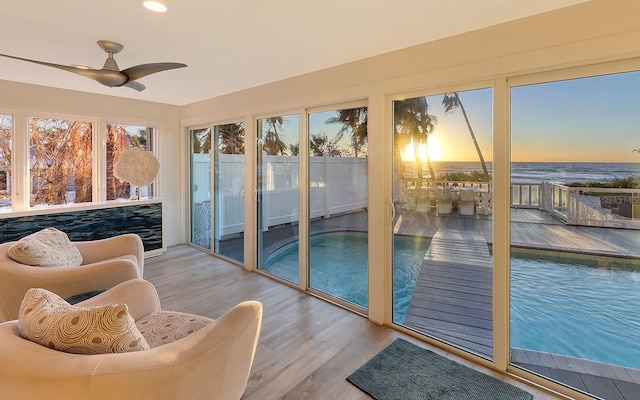 681 Casey Key Rd, Nokomis, FL 34275 - sunroom featuring wood finished floors and recessed lighting