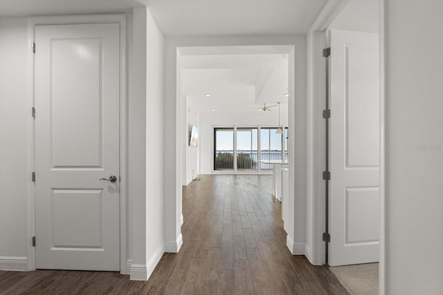 corridor with dark hardwood / wood-style floors