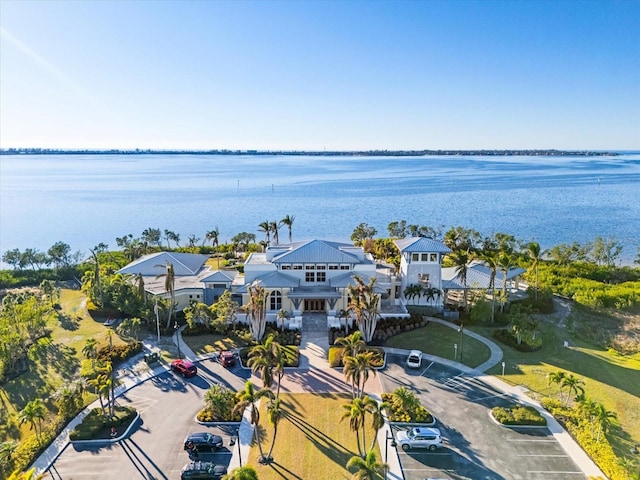 aerial view featuring a water view